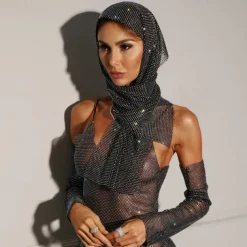 Sheer Mesh Rhinestone Head Wrap Scarf Scarf Metallic Sparkle Sexy Polyester For Disco Cosplay Carnival Women's Costume Jewelry Fashion Jewelry