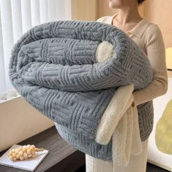 Sherpa Blanket Fleece-Layerd Thick Warm Blanket for Winter Bed Super Soft Fuzzy Flannel Wool Like Reversible Velvet Plush Twin Queen King Weighted Blanket