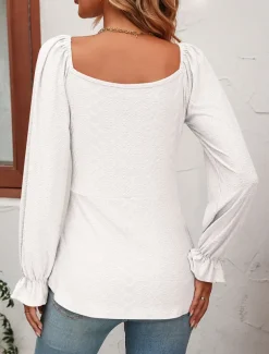 Shirt Blouse Women's Black White Pink Solid / Plain Color Lace up Valentine's Day Daily Fashion V Neck Regular Fit S