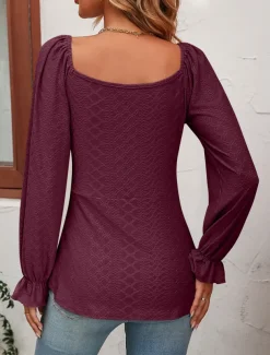 Shirt Blouse Women's Black White Pink Solid / Plain Color Lace up Valentine's Day Daily Fashion V Neck Regular Fit S