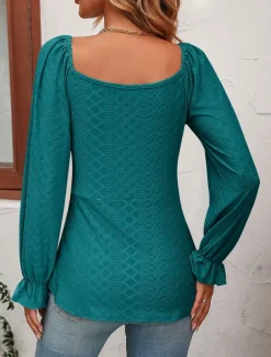 Shirt Blouse Women's Black White Pink Solid / Plain Color Lace up Valentine's Day Daily Fashion V Neck Regular Fit S