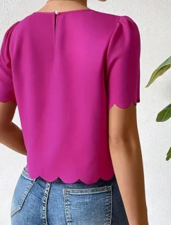 Shirt Blouse Women's Dusty Rose Blue Orange Plain Sexy Street Daily Fashion Round Neck Regular Fit S