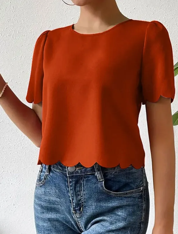 Shirt Blouse Women's Dusty Rose Blue Orange Plain Sexy Street Daily Fashion Round Neck Regular Fit S
