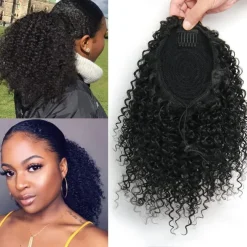 Short Afro Kinky Curly Ponytail Hair Piece for African American Ponytail Extension Synthetic Afro Kinky Curly Ponytail for Women