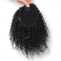 Short Afro Kinky Curly Ponytail Hair Piece for African American Ponytail Extension Synthetic Afro Kinky Curly Ponytail for Women