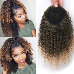 Short Afro Kinky Curly Ponytail Hair Piece for African American Ponytail Extension Synthetic Afro Kinky Curly Ponytail for Women