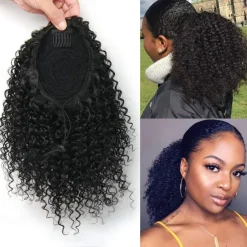 Short Afro Kinky Curly Ponytail Hair Piece for African American Ponytail Extension Synthetic Afro Kinky Curly Ponytail for Women