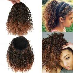 Short Afro Kinky Curly Ponytail Hair Piece for African American Ponytail Extension Synthetic Afro Kinky Curly Ponytail for Women