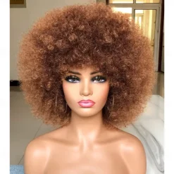 Short Afro Wig with Bangs for Black Women Afro Kinky Curly Wig 70s Premium Synthetic Big Afro Wig Halloween Cosplay Party Wigs