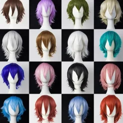 Short Anime Straight Synthetic Wigs with Bangs High Temperature Resistance Anime Party Costume Cosplay Wig for Men and Women