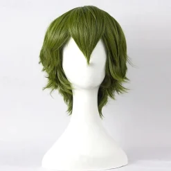 Short Anime Straight Synthetic Wigs with Bangs High Temperature Resistance Anime Party Costume Cosplay Wig for Men and Women