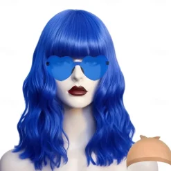 Short Bob Hair Wigs Straight with Flat Bangs Synthetic Colorful Cosplay Daily Party Neon Wig for Women (Only Wigs)