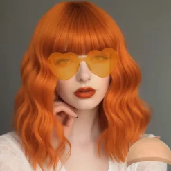 Short Bob Hair Wigs Straight with Flat Bangs Synthetic Colorful Cosplay Daily Party Neon Wig for Women (Only Wigs)