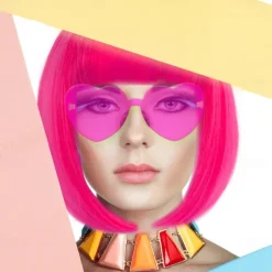 Short Bob Hair Wigs Straight with Flat Bangs Synthetic Colorful Cosplay Daily Party Neon Wig for Women (Only Wigs)