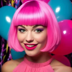 Short Bob Hair Wigs Straight with Flat Bangs Synthetic Colorful Cosplay Daily Party Neon Wig for Women (Only Wigs)