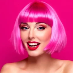 Short Bob Hair Wigs Straight with Flat Bangs Synthetic Colorful Cosplay Daily Party Neon Wig for Women (Only Wigs)