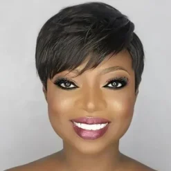 Short Bob Wig Human Hair for Black Women Pixie Cut wigs Human Hair Wig Glueless Wig None Lace Front Wig with Bangs Natural Black Straight Full Machine Made Wig