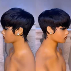 Short Bob Wig Human Hair for Black Women Pixie Cut wigs Human Hair Wig Glueless Wig None Lace Front Wig with Bangs Natural Black Straight Full Machine Made Wig