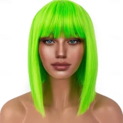 Short Bob Wigs with Bangs for Women Synthetic Straight Hair Bob Cut Wig Shoulder Length Fashion Bob Cosplay Wig for Girl Colorful Costume Wigs Halloween Wigs