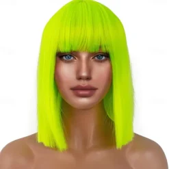 Short Bob Wigs with Bangs for Women Synthetic Straight Hair Bob Cut Wig Shoulder Length Fashion Bob Cosplay Wig for Girl Colorful Costume Wigs Halloween Wigs