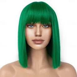 Short Bob Wigs with Bangs for Women Synthetic Straight Hair Bob Cut Wig Shoulder Length Fashion Bob Cosplay Wig for Girl Colorful Costume Wigs Halloween Wigs