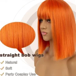 Short Bob Wigs with Bangs for Women Synthetic Straight Hair Bob Cut Wig Shoulder Length Fashion Bob Cosplay Wig for Girl Colorful Costume Wigs Halloween Wigs