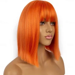 Short Bob Wigs with Bangs for Women Synthetic Straight Hair Bob Cut Wig Shoulder Length Fashion Bob Cosplay Wig for Girl Colorful Costume Wigs Halloween Wigs