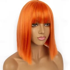 Short Bob Wigs with Bangs for Women Synthetic Straight Hair Bob Cut Wig Shoulder Length Fashion Bob Cosplay Wig for Girl Colorful Costume Wigs Halloween Wigs