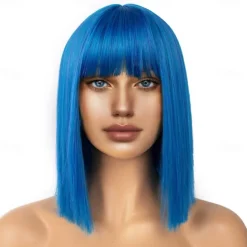 Short Bob Wigs with Bangs for Women Synthetic Straight Hair Bob Cut Wig Shoulder Length Fashion Bob Cosplay Wig for Girl Colorful Costume Wigs Halloween Wigs