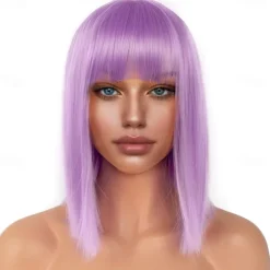 Short Bob Wigs with Bangs for Women Synthetic Straight Hair Bob Cut Wig Shoulder Length Fashion Bob Cosplay Wig for Girl Colorful Costume Wigs Halloween Wigs