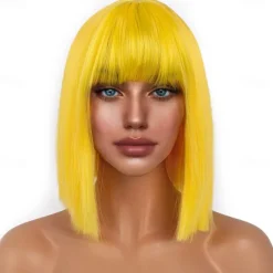 Short Bob Wigs with Bangs for Women Synthetic Straight Hair Bob Cut Wig Shoulder Length Fashion Bob Cosplay Wig for Girl Colorful Costume Wigs Halloween Wigs