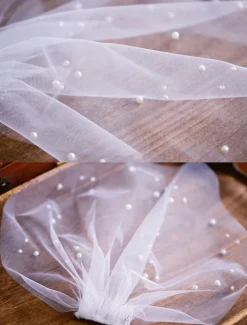 Short Bridal Veil with Pearl and Crystal Embellishments – Elegant Vintage Wedding Accessory for Brides, Ideal for Weddings and Ceremonies