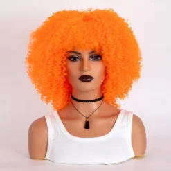 Short Curly Afro Wigs with Bangs for Black Women Brown Afro Kinky Curly Wigs for Black Women Synthetic Heat Resistant Fluffy Brown Wigs Halloween Cosplay Party Wigs