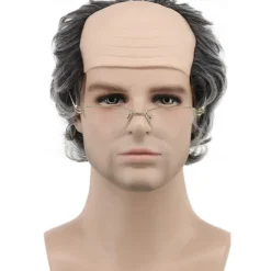 Short Curly Fits Old Man Bald Cap Gray Mad Scientist Carnival Cosplay Wig Anime Costume Party Wig