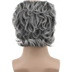 Short Curly Fits Old Man Bald Cap Gray Mad Scientist Carnival Cosplay Wig Anime Costume Party Wig