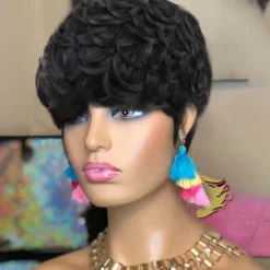 Short Curly Pixie Cut Wig Human Hair Short Wigs for Black Women pixie cut wigs human hair Short Human Hair Pixie Cut Glueless Wig Short Wigs Natural Curly Color 1B