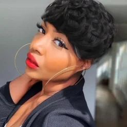 Short Curly Pixie Cut Wig Human Hair Short Wigs for Black Women pixie cut wigs human hair Short Human Hair Pixie Cut Glueless Wig Short Wigs Natural Curly Color 1B