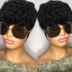 Short Curly Pixie Cut Wig Human Hair Short Wigs for Black Women pixie cut wigs human hair Short Human Hair Pixie Cut Glueless Wig Short Wigs Natural Curly Color 1B