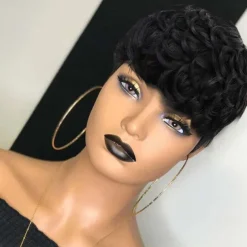 Short Curly Pixie Cut Wig Human Hair Short Wigs for Black Women pixie cut wigs human hair Short Human Hair Pixie Cut Glueless Wig Short Wigs Natural Curly Color 1B