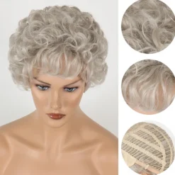 Short Curly Silver Wigs for White Women Heat Resistant Natural Synthetic Hair Old Ladies Daily Cosplay Full Wigs