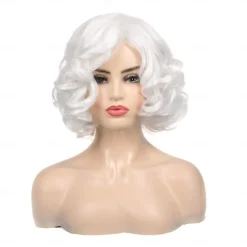 Short Curly White Wig for Women Synthetic Natural Wavy Costume Wig for Cosplay Party Halloween Wigs