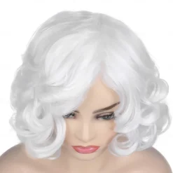 Short Curly White Wig for Women Synthetic Natural Wavy Costume Wig for Cosplay Party Halloween Wigs