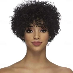 Short Curly Wig with Bangs Human Hair Wig for Black Women Short Curly Bob Wig Bouncy Curls Glueless Wig 150% Density