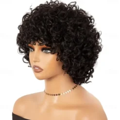 Short Curly Wig with Bangs Human Hair Wig for Black Women Short Curly Bob Wig Bouncy Curls Glueless Wig 150% Density