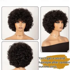 Short Curly Wig with Bangs Human Hair Wig for Black Women Short Curly Bob Wig Bouncy Curls Glueless Wig 150% Density