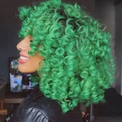 Short Curly Wigs for Black Women Soft Black Big Curly Wig with Bangs Afro Kinky Curls Heat Resistant Natural Looking Synthetic Wig for African American Women Christmas Party Wigs