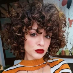 Short Curly Wigs for Black Women Soft Black Big Curly Wig with Bangs Afro Kinky Curls Heat Resistant Natural Looking Synthetic Wig for African American Women Christmas Party Wigs