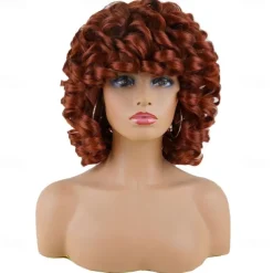 Short Curly Wigs for Black Women Soft Black Big Curly Wig with Bangs Afro Kinky Curls Heat Resistant Natural Looking Synthetic Wig for African American Women Christmas Party Wigs