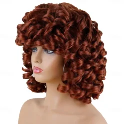 Short Curly Wigs for Black Women Soft Black Big Curly Wig with Bangs Afro Kinky Curls Heat Resistant Natural Looking Synthetic Wig for African American Women Christmas Party Wigs