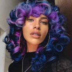 Short Curly Wigs for Black Women Soft Black Big Curly Wig with Bangs Afro Kinky Curls Heat Resistant Natural Looking Synthetic Wig for African American Women Christmas Party Wigs